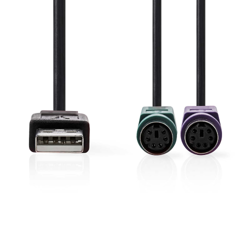 Cable 2 in 1 | USB 2.0 | USB-A male | 2x PS/2 female 480 Mbps | 0.30 m | Nickel plated | Round | PVC | Black | Box
