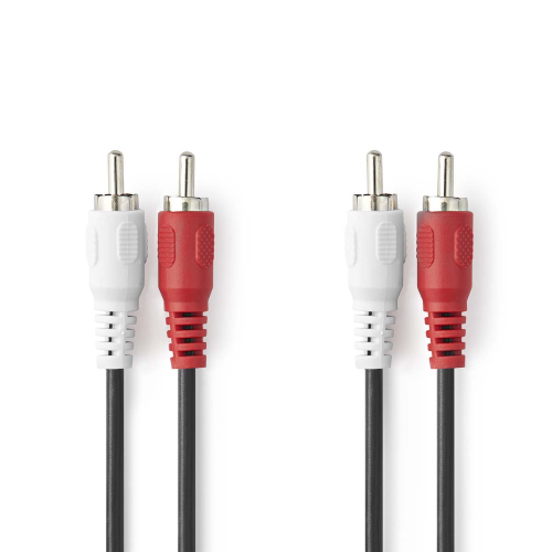 Stereo -Audiokabel | 2x männlicher RCA | 2x männlicher RCA | Nickel plattiert | 2,00 m | Runde | Schwarz | Etikett