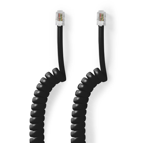 Cavo per telecomunicazioni | RJ10 Maschio | RJ10 Maschio | 2.00 m | Design cavo: A spirale | Tipo di cavo: RJ10 | Nero