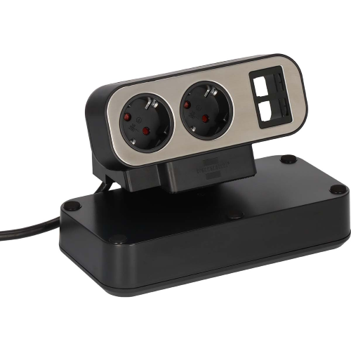 Brennenstuhl®Stilo Duplex socket, 2x Keystone modules, 10x security, silver/black sockets
