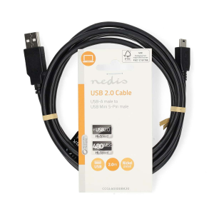 USB 2.0 | USB-A Maschio | USB Mini-B 5 pin Maschio | 480 Mbps | Placcato nickel | 2.00 m | Tondo | PVC | Nero | Label