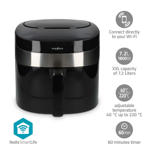 Friggitrice ad aria calda SmartLife | Wi-Fi | 7,2 l | Timer: 240 min | Numero di programmi preimpostati: 8 | Digitale | Android™ / IOS | Nero