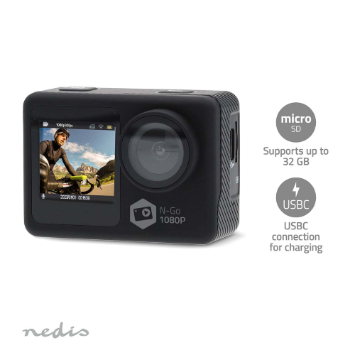 Action Cam | 1080p@30fps | 12 MPixel | Impermeabile fino a: 30.0 m | 70 min | Wi-Fi | App disponibile per: Android™ / IOS | Supporti inclusi | Nero