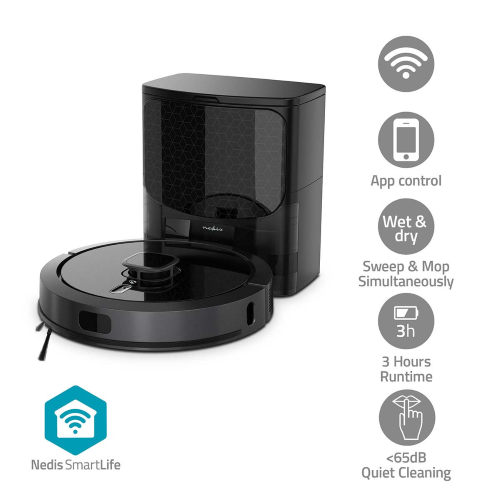 SmartLife Robot Aspirapolvere | Navigazione laser | Wi-Fi | Capacità Collection Reservoir: 0.6 l | Ricarica automatica | Tempo di funzionamento massimo: 240 min | Nero | Android™ / IOS