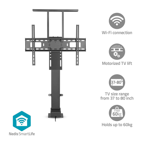 Porta TV motorizzato | 37 - 80 " | Peso massimo supportato dello schermo: 60 kg | Design incorporato | Gamma di sollevamento: 68 - 158 cm | Controllato da remoto | ABS / Acciaio | Nero
