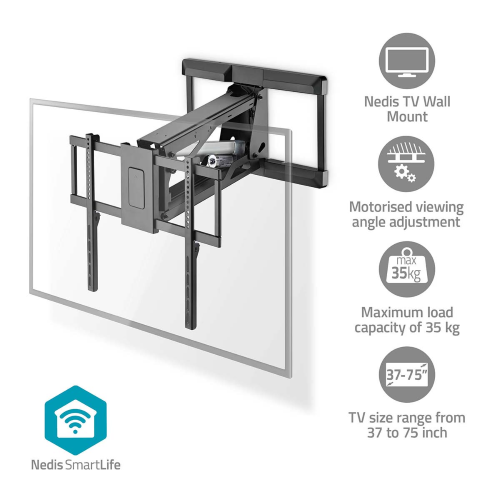 Supporto a parete TV motorizzato | 37 - 75 " | Peso massimo supportato dello schermo: 35 kg | Ruotabile | Distanza minima dal muro: 153 mm | Distanza massima dal muro: 485 mm | Controllato da remoto | ABS / Acciaio | Nero