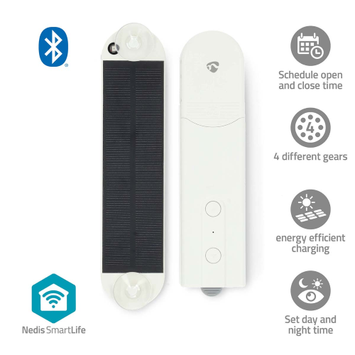 SmartLife Robot da Tenda | Sistema via Cavo | Tende a pacchetto / Tende a pannello / Tende a rullo | Alimentazione a USB / Solar Powered | 2000 mAh | Bluetooth® | Bianco