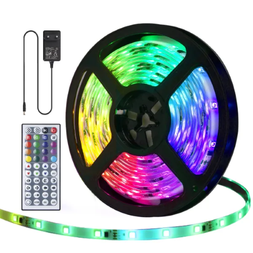 STRIP LED SMD5050 IP20 RGBY 24W BOBINA DA 5mt CON TRASFORMATORE 220v E TELECOMANDO