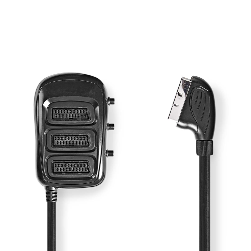 Switchbox SCART | SCART Male | 3x SCART Femmina | Placcato nickel | Risoluzione massima: 800x480 | 0.50 m | Tondo | PVC | Nero | Scatola