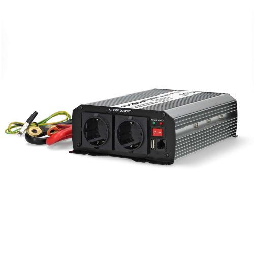 Inverter con onda sinusoidale modificata | Tensione d'entrata: 12 V DC | Collegamento / i di uscita dell'alimentazione del dispositivo: Type F (CEE 7/3) / USB-A | 230 V AC 50 Hz | 1000 W | Potenza di picco: 2000 W | Terminale a vite | Argento