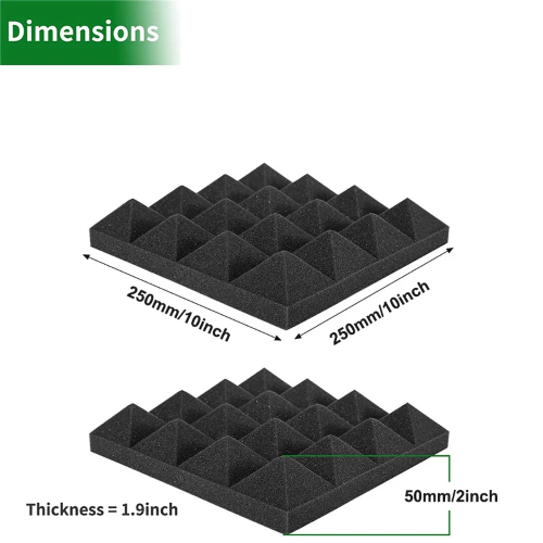 BUGNATO A PIASTRELLA 250x250x50mm FONOASSORBENTE FORMA PIRAMIDALE NERO SINGOLA PIASTRELLA