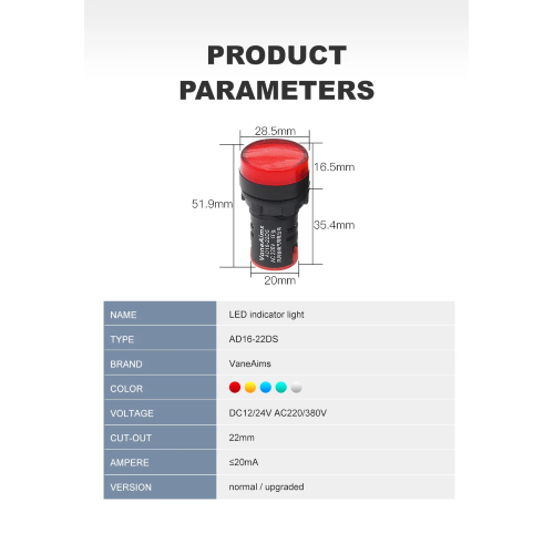 SPIA LUMINOSA 220v ROSSA DIAMETRO 22mm 