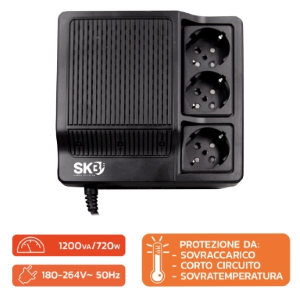 STABILIZZATORE DI TENSIONE ELETTRONICO 1200VA 720w 180-264v 3 PRESE Schuko