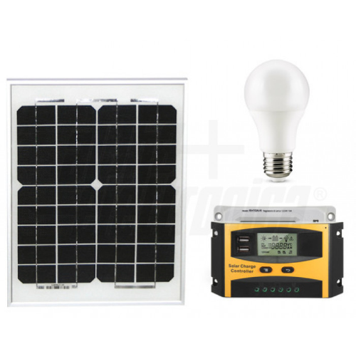 KIT FOTOVOLTAICO 15W 12V CON 1PZ REGOLATORE E 1PZ LAMPADA LED - Senza batteria