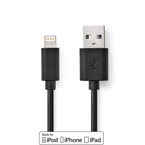 Lightning Cavo | USB 2.0 | Connettore Apple Lightning a 8 pin | USB-A Maschio | 480 Mbps | Placcato nickel | 1.00 m | Tondo | PVC | Nero | Label