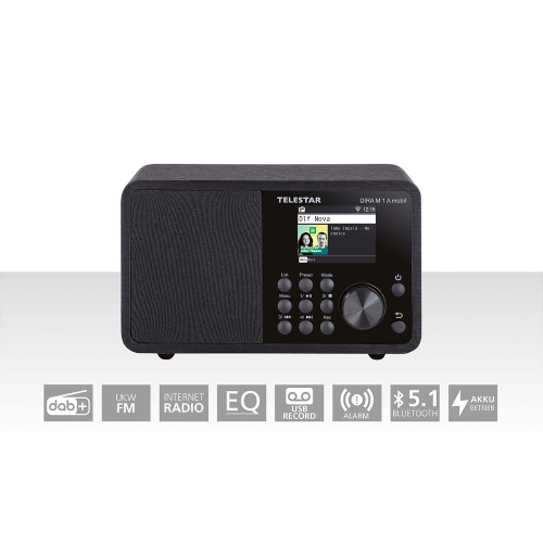 DIRA M 1 A Mobile EWF Radio mono multifunzione a batteria DAB+ / FM / Internet / Bluetooth Nero