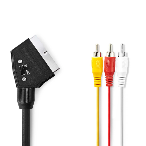Cavo SCART | SCART Male | 3x RCA maschio | Placcato nickel | commutabile | 480p | 1.00 m | Tondo | PVC | Nero | Label
