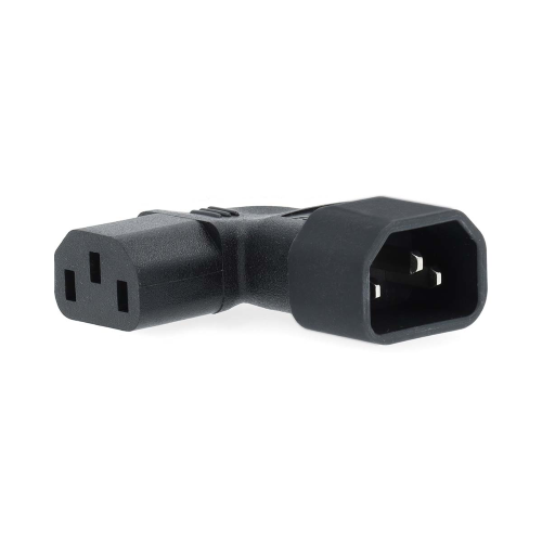 Extension Plug | IEC-320-C13 | IEC-320-C14 | Angolato Sinistro | Placcato nickel | PVC | Nero | Scatola | 1 pz.