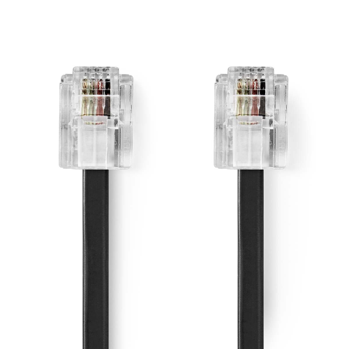 Cavo per telecomunicazioni | RJ11 Maschio | RJ11 Maschio | 5.00 m | Design cavo: Piatto | Placcatura: Placcato oro | Tipo di cavo: RJ11 | Nero | Label