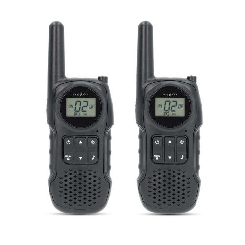 Set walkie-talkie | 2 portatili | Fino a 10 km | Canali di frequenza: 8 | PTT / VOX | Fino a 3 ore | Uscita cuffie | Nero