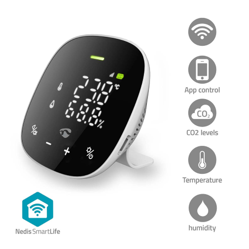 Monitor di qualità dell'aria SmartLife | Wi-Fi | Incluso display | Anidride carbonica (CO2) / Temperatura / Umidità | Android™ / IOS | Bianco / Nero