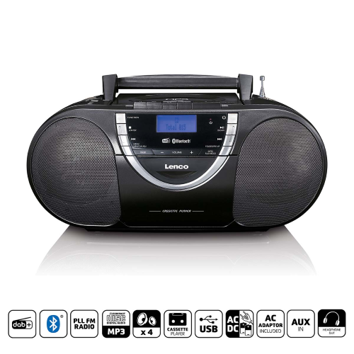 Radio portatile DAB+ e FM con CD a cassetta e Bluetooth Nero