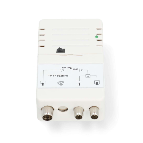 Amplificatore CATV | Guadagno: 25 dB | 47 - 862 MHz | Numero di uscite: 2 | Controllo guadagno | Bianco