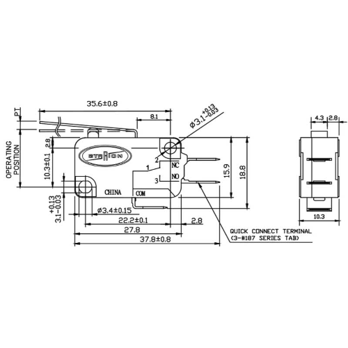 MICRO SWITCH A LEVA FINE CORSA LUNGA 6cm TERMINALI FASTON 4.8