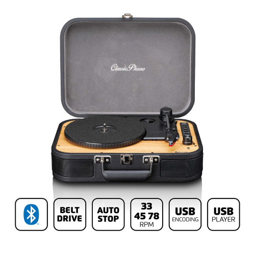 Giradischi retro Bluetooth® con altoparlanti incorporati Nero