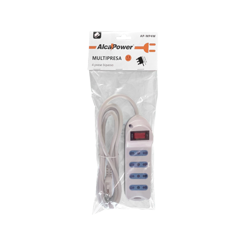 MULTIPRESA 4 POSTI BIPASSO+INT. CAVO 1.5mt SPINA 90° 10A BIANCA
