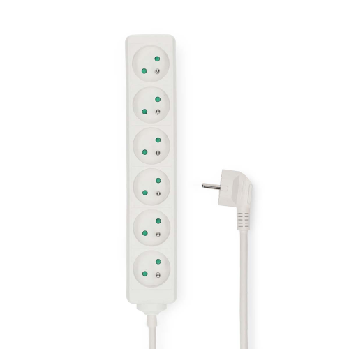 Prolunga | Francia / Tipo E (CEE 7/6) | 6 direzioni | 1.50 m | 3680 W | 16 A | Tipo di messa a terra: Presa a terra | 230 V AC 50/60 Hz | Angolo presa: 45 ° | H05VV-F 3G1.5mm² | Bianco