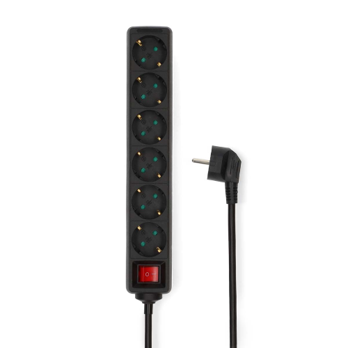 Prolunga | Spina Tedesca / Tipo F (CEE 7/7) | 6 direzioni | 1.50 m | 3680 W | 16 A | Tipo di messa a terra: Contatti laterali | 230 V AC 50/60 Hz | Angolo presa: 45 ° | H05VV-F 3G1.5mm² | Interruttore integrato | Nero