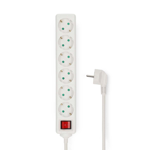 Prolunga | Spina Tedesca / Tipo F (CEE 7/7) | 6 direzioni | 5.00 m | 3680 W | 16 A | Tipo di messa a terra: Contatti laterali | 230 V AC 50/60 Hz | Angolo presa: 45 ° | H05VV-F 3G1.5mm² | Interruttore integrato | Bianco