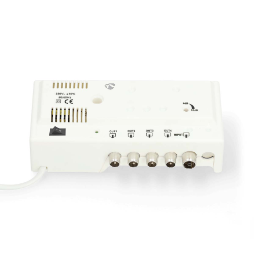 Amplificatore CATV | Guadagno: 20 dB | 47 - 694 MHz | Numero di uscite: 4 | Controllo guadagno | Bianco