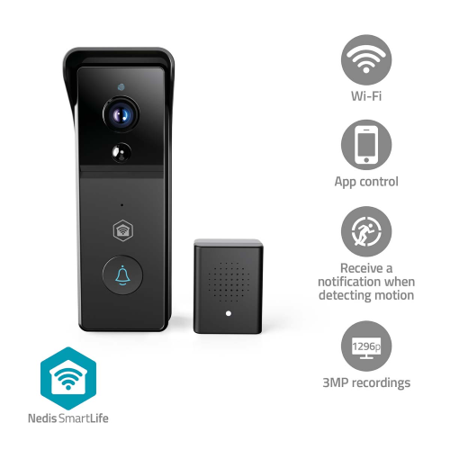 Videocitofono SmartLife | Wi-Fi | Alimentazione a batteria | 3MP Full HD 1296p | Cloud Storage (opzionale) / microSD (non inclusa) | IP44 | Con sensore di movimento | Visione notturna | Nero