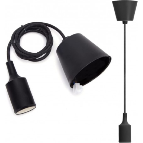 PORTALAMPADA COMPLETO DI CAVO CON ATTACCO A SOFFITTO E27 COLORE NERO