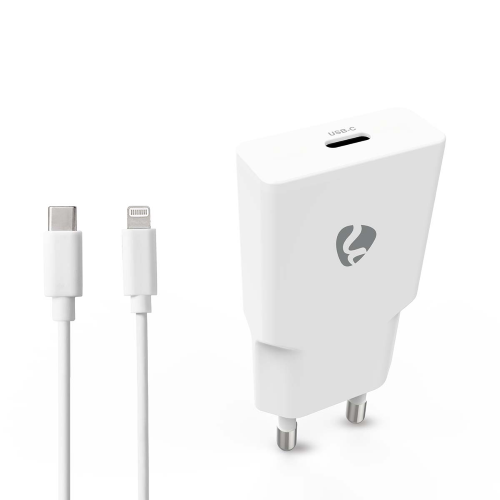Caricabatterie da muro | 20 W | GaN | PD3.0 | Funzione di ricarica rapida | 1.67 A / 2.22 A / 3.0 A | Numero di uscite: 1 | USB-C™ | Lightning a 8 pin (sciolto) Cavo | 1.00 m | Selezione Automatica della Tensione | Bianco