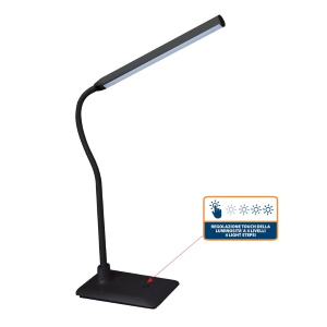 LAMPADA DA TAVOLO LED 6W NERA CON INTERRUTTORE TOUCH E ALIMENTATORE