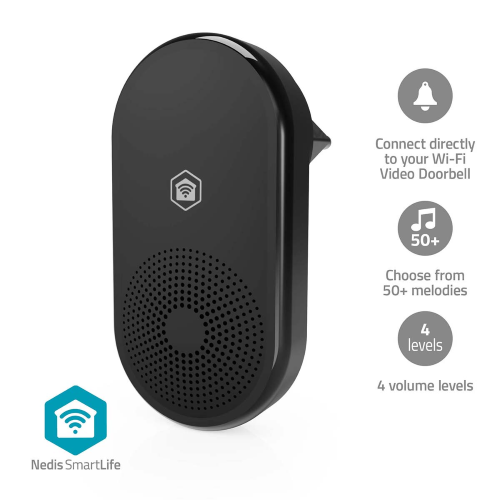 Suoneria SmartLife | 433 MHz | Accessori per: WIFICDP11BK / WIFICDP21BK / WIFICDP31BK | Alimentazione da rete | 55 Suoni | 110 - 240 V AC 50/60 Hz | Volume regolabile | Nero