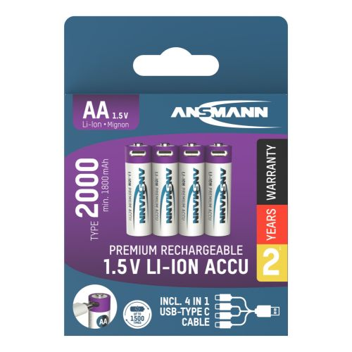 BATTERIA RICARICABILE LITIO TIPO STILO AA 2000mAh 