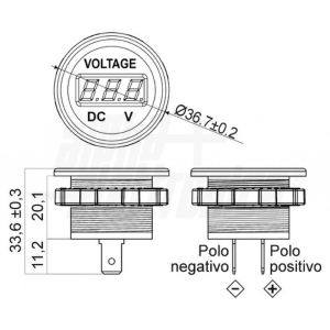 VOLTOMETRO DA PANNELLO DIGITALE TONDO 12-28v Vdc 3 CIFRE COLORE ROSSO FASTON 6,3