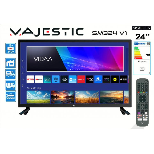 TELEVISORE LED HD SMART 24" DIGITALE TERRESTRE DVB-T/T2 - DVB-C e STAELLITARE DVB-S/S2 FUNZIONE HOTEL ALIMENTAZIONE 220V-12V