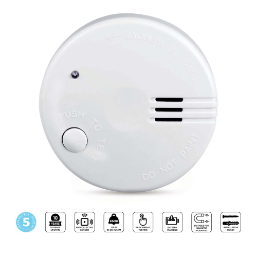 Allarme antifumo | Alimentazione a batteria | Durata della batteria fino a: 5 anni | EN 14604 | Con pulsante di prova | 85 dB | ABS | Bianco
