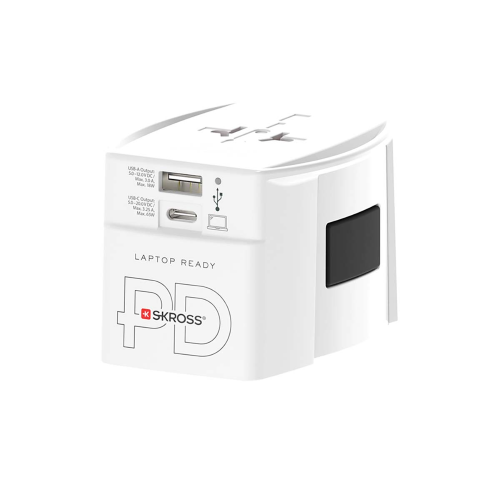 Adattatore da viaggio Adattatore da viaggio mondiale a 2 poli con caricatore USB doppio integrato (1x USB C e 1 x USB) 65 Watt Power Delivery